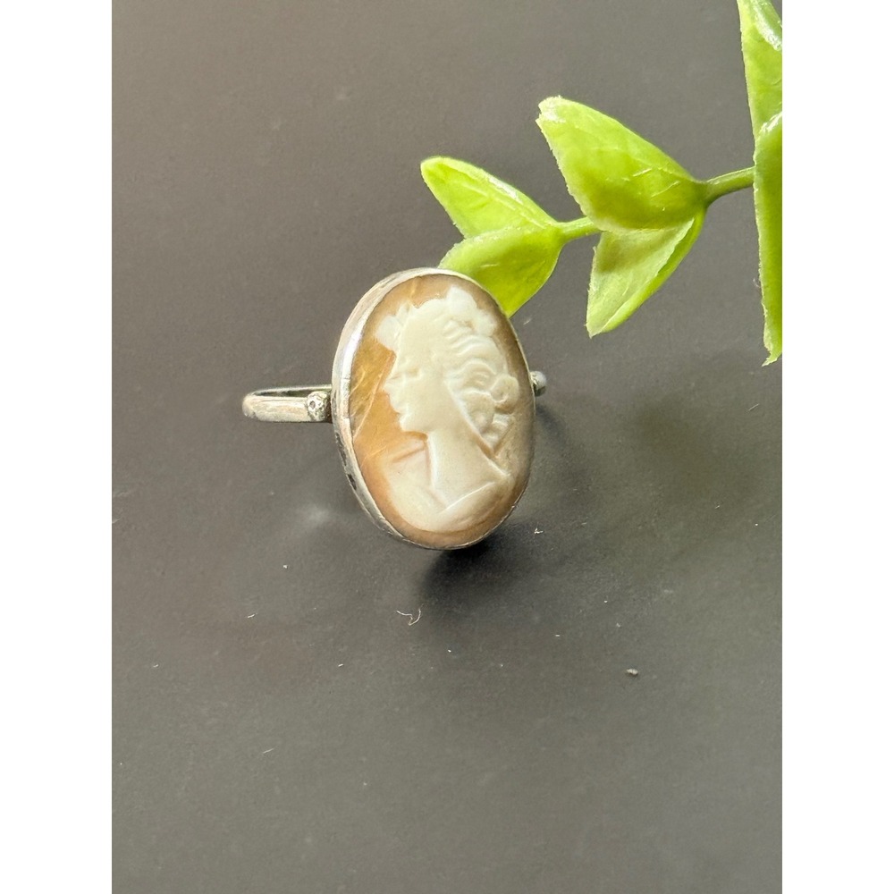 Vintage Sterling Silver Shell Cameo Ring Size 8.25 Carved Portrait 925 Jewelry - Picture 5 of 9